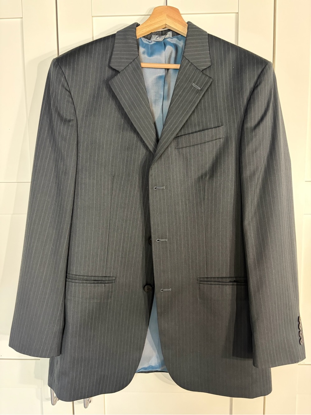 Oscar de la Renta Gray Pinstripe Men's Suit Jacket W